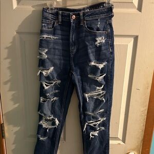 American Eagle Outfitters Women's Ripped Dark Blue Skinny Jeans